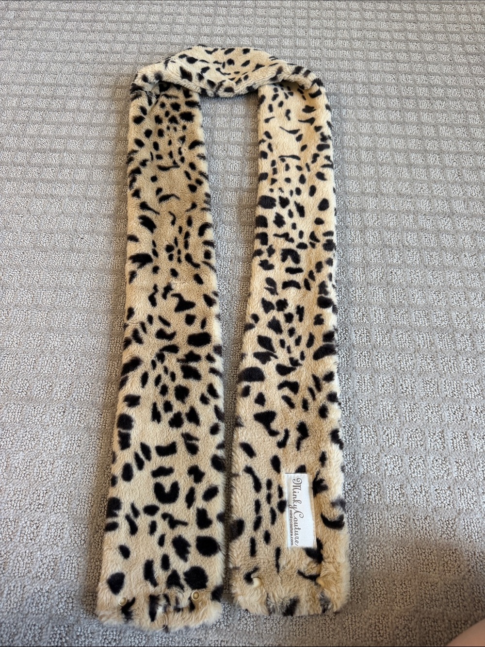 Kids Leopard Print Faux Fur Scarf - Beige & Black